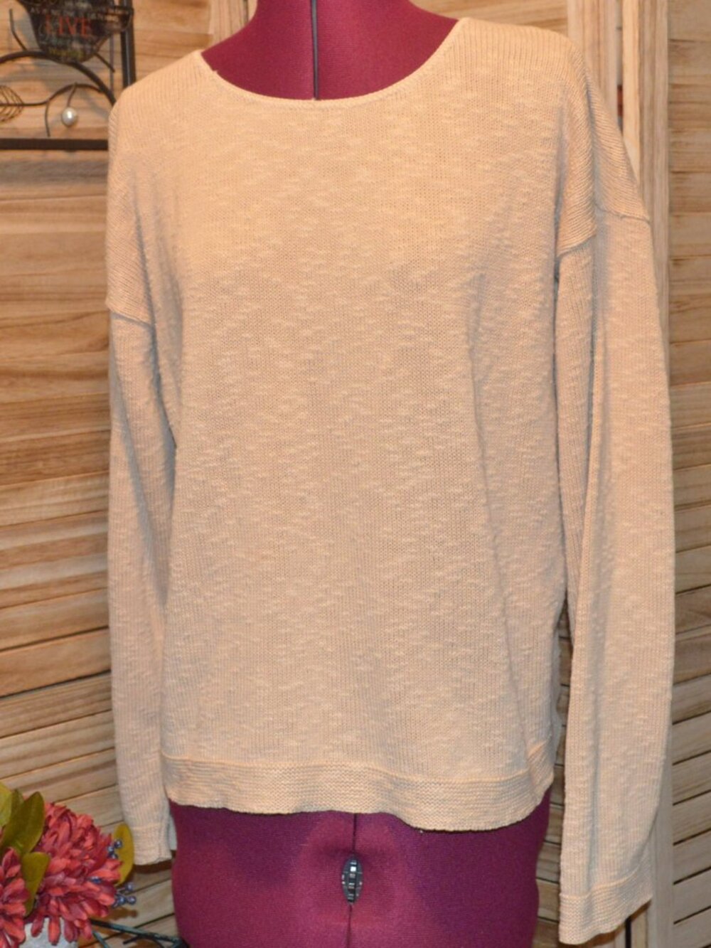 Sage L Tan Slouchy Popover Cotton Sweater